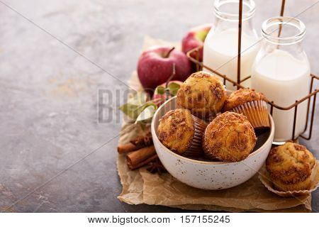 Apple cinnamon streusel muffins with milk bottles