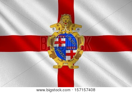 Flag of Bologna is the largest city and the capital of the Emilia-Romagna Region in Italy. 3d illustration
