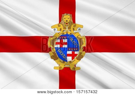 Flag of Bologna is the largest city and the capital of the Emilia-Romagna Region in Italy. 3d illustration