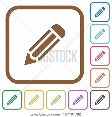 Pencil simple icons in color rounded square frames on white background