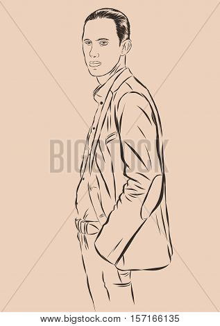 Vintage Hand Drawn Gentleman. Men s clothing. Retro Illustration style. Vector EPS 10