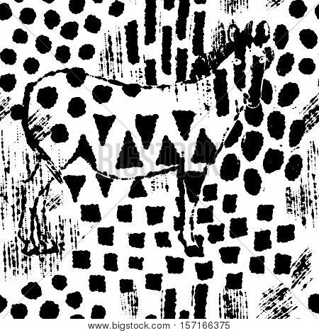 Zebra camouflage abstract black and white seamless pattern