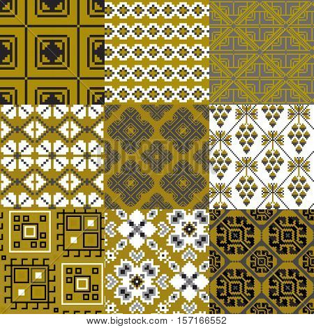 Nine retro floral geometry abstract seamless pattern