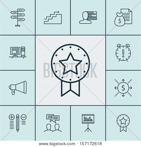 Set Of Project Management Icons On Present Badge, Personal Skills And Opportunity Topics. Editable V