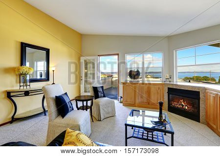 Bright Living Room Interior In Duplex House.