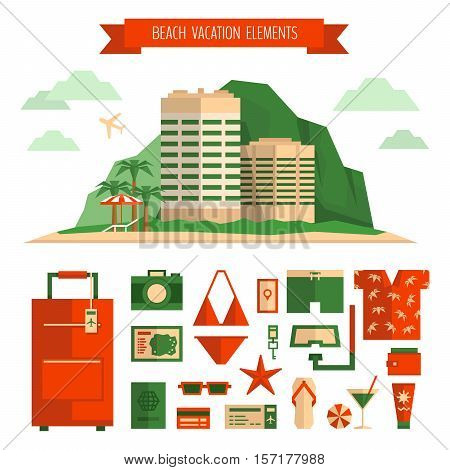 Beach Vacation Concept And Object Set. Things For Summer Travel. Traveling, Tourism, Vacation Illust