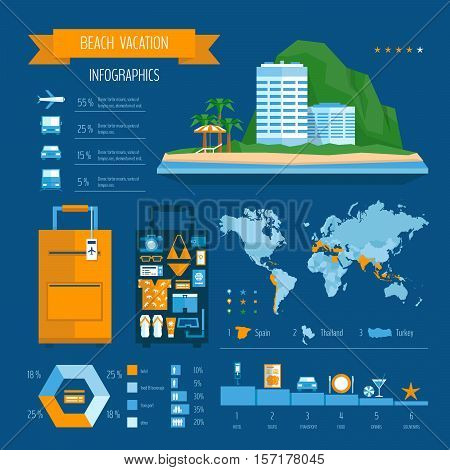 Beach Vacation Infographic. Summer Travel And Tourism Planning. Travel Infographic. Flat Style, Vect