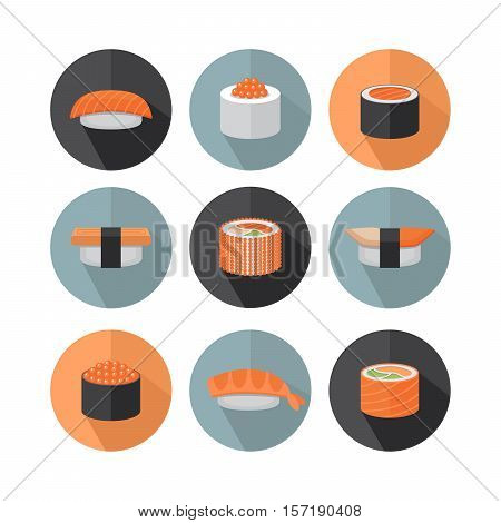 Sushi and roll flat style icon. Flat style. Vector Illustration.