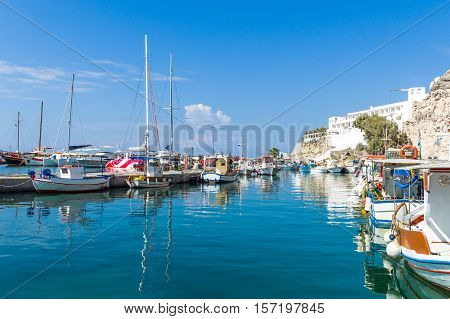 Santorini, Greece - October 13, 2012:  The Vichada Port in the south of the island