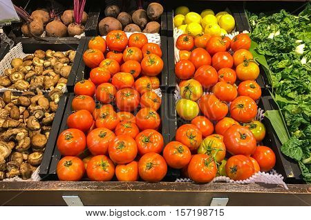 Fresh vegetables in supermarket. And local market