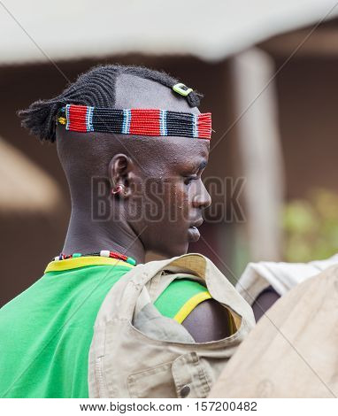 Boy From Ari Tribe At Village Market. Bonata. Omo Valley. Ethiopia.
