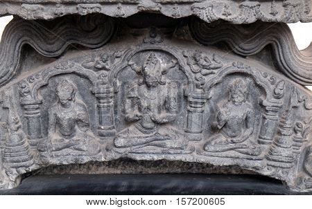 KOLKATA, INDIA - FEBRUARY 09: Five dhyani buddhas, from 11th century found in Bihar now exposed in the Indian Museum in Kolkata, West Bengal, India on February 09, 2016.