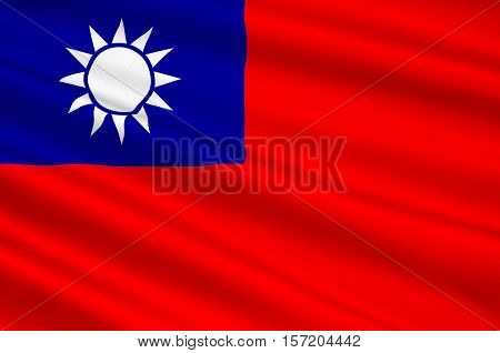 Flag of Taiwan officially the Republic of China is a state in East Asia. 3d illustration