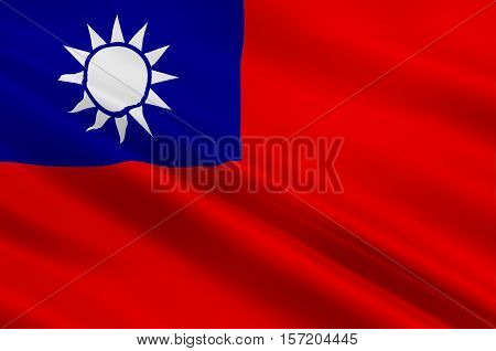 Flag of Taiwan officially the Republic of China is a state in East Asia. 3d illustration