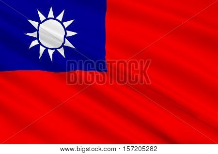 Flag of Taiwan officially the Republic of China is a state in East Asia. 3d illustration