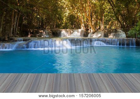 Opening wooden floor, Deep forest blue stram waterfall