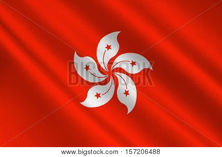 Flag of Hong Kong officially Hong Kong Special Administrative Region of the Peoples Republic of China. 3d illustration
