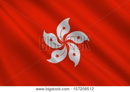 Flag of Hong Kong officially Hong Kong Special Administrative Region of the Peoples Republic of China. 3d illustration