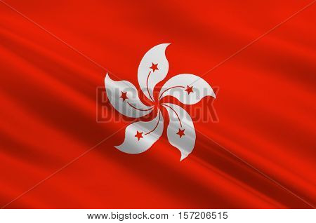 Flag of Hong Kong officially Hong Kong Special Administrative Region of the Peoples Republic of China. 3d illustration