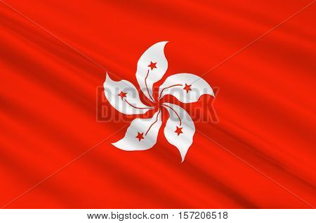 Flag of Hong Kong officially Hong Kong Special Administrative Region of the Peoples Republic of China. 3d illustration