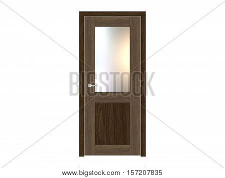 closed door with glass on white background