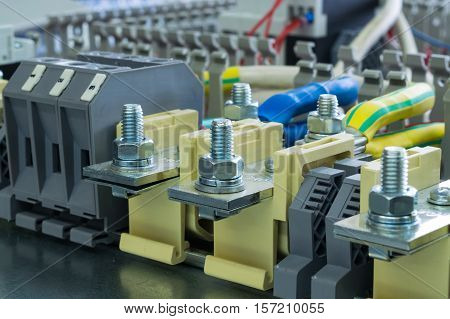 bushing terminals in the electrical control Cabinet on a circuit Board