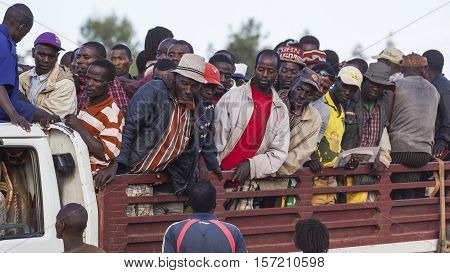 Banna Man At Back Of A Truck Leaving Market In The Evening. Key Afar, Omo Valley. Ethiopia