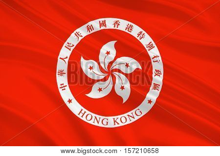 Flag of Hong Kong officially Hong Kong Special Administrative Region of the Peoples Republic of China. 3d illustration