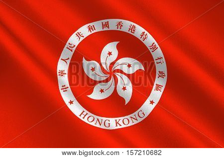 Flag of Hong Kong officially Hong Kong Special Administrative Region of the Peoples Republic of China. 3d illustration