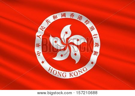 Flag of Hong Kong officially Hong Kong Special Administrative Region of the Peoples Republic of China. 3d illustration