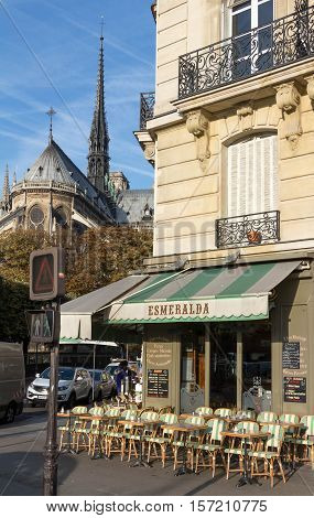 Paris France-November 06 2016 : The famous vcafe Esmeralda located near Notre Dame cathedral in Paris France.