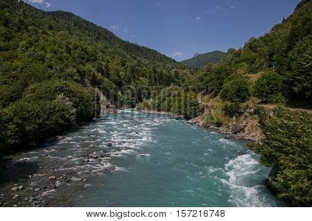 Highland river Kodori in Upper Kodori District, Svanetia, Georgia, Abkhazia