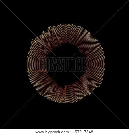 Isolated orange color abstract round shape drapery logo. Wavy texture logotype. Unusual crumpled icon. Vector illustration