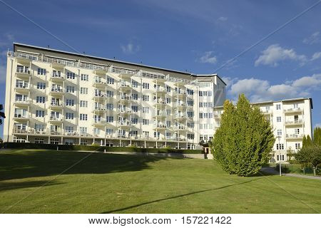 Apartments buildings with blue sky in Nynashamn - Sweden.