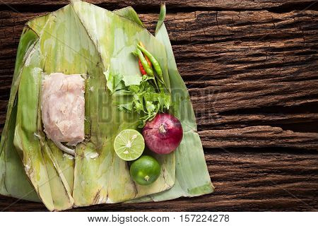 Nham Sour Pork In Banana Leaves Thai Food
