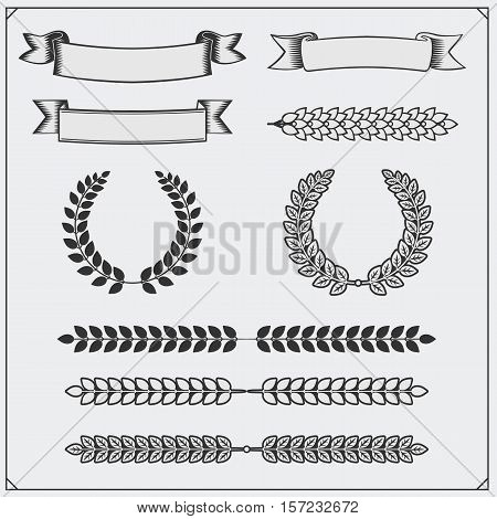 Vector set with ribbons and laurel wreaths.