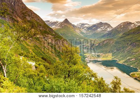 View On Geirangerfjord From Flydasjuvet Viewpoint Norway