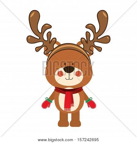 bear wearing reindeer antlers christmas icon image vector illustration design