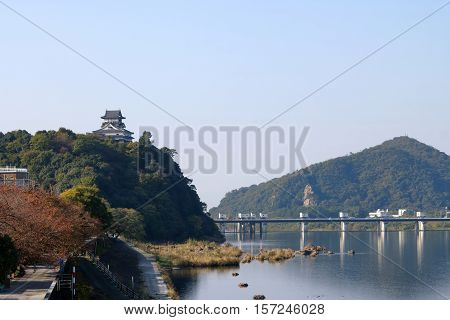 Inuyama castle at the bank of Kiso River in the morning in Aichi Perfecture Japan