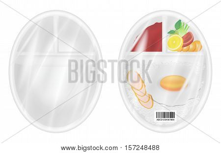 top view of White polystyrene packaging mockup with food inside