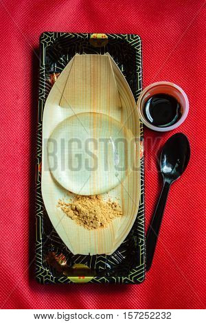 Water Cake, Japanese Style Dessert With Decoration, Raindrop Mizu Mochi.