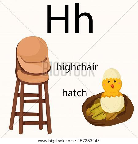 Illustrator of h vocabulary with highchair and hatch