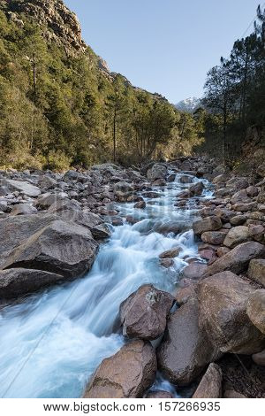 Slow Shutter Photo Of Figarella River At Bonifatu In Corsica