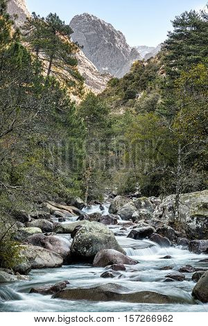Slow Shutter Photo Of Figarella River At Bonifatu In Corsica