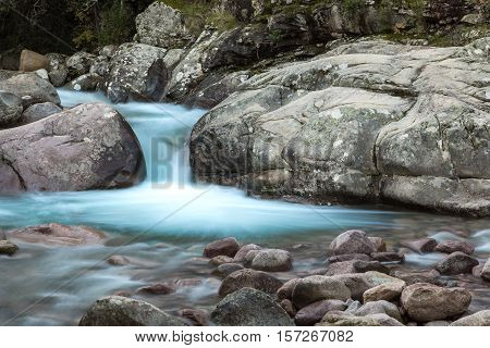 Slow Shutter Photo Of Figarella River At Bonifatu In Corsica