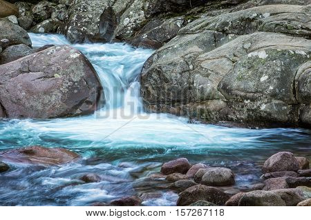 Slow Shutter Photo Of Figarella River At Bonifatu In Corsica