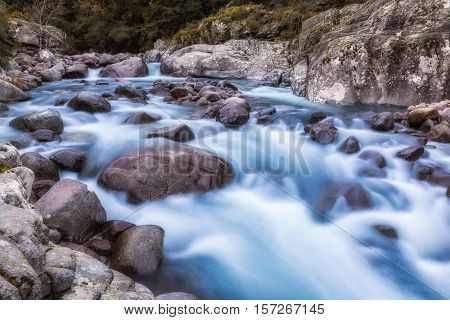 Slow Shutter Photo Of Figarella River At Bonifatu In Corsica