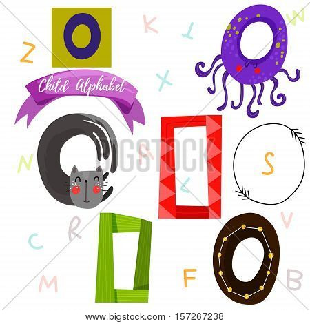 Bright Alphabet Set In Vector.o Letter-stylish 6 Hand Drawn Letters In Different Designs.cartoon Abs