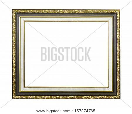Golden wooden frame isolated on white with clipping path