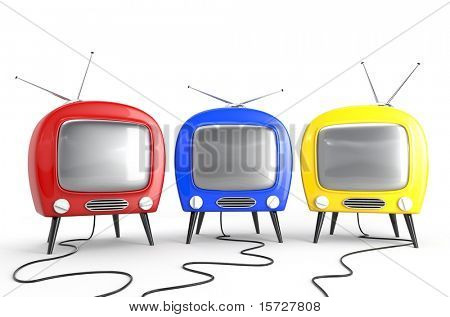 Üç arkadaş - kavramı. Şık retro TV